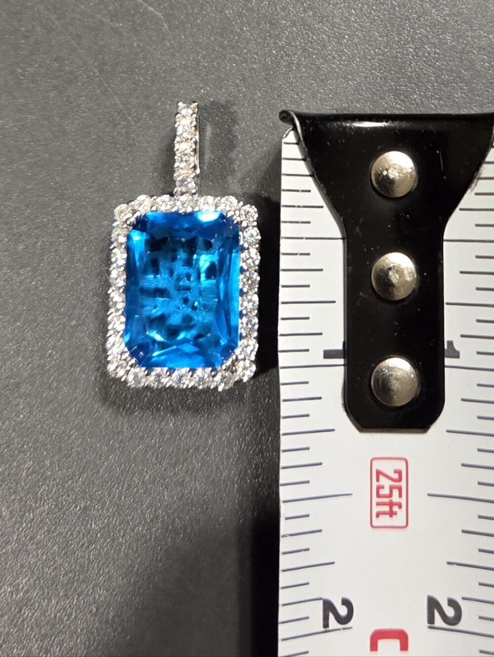 Iced Out Solid 925 Sterling Silver Natural Blue Sapphire & Moissanite Pendant - Picture 12 of 12